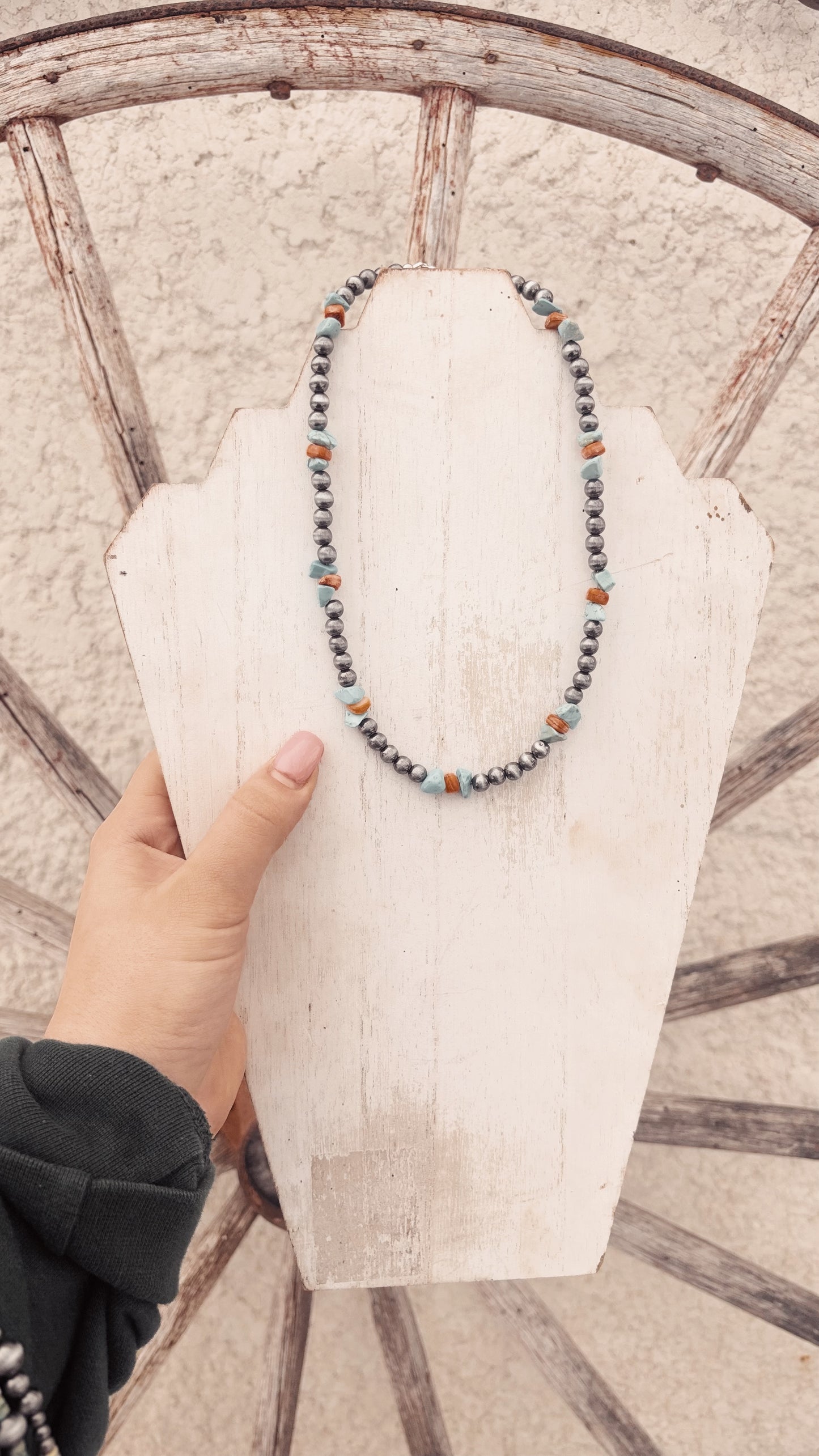 Turquoise and Orange Beaded Necklace