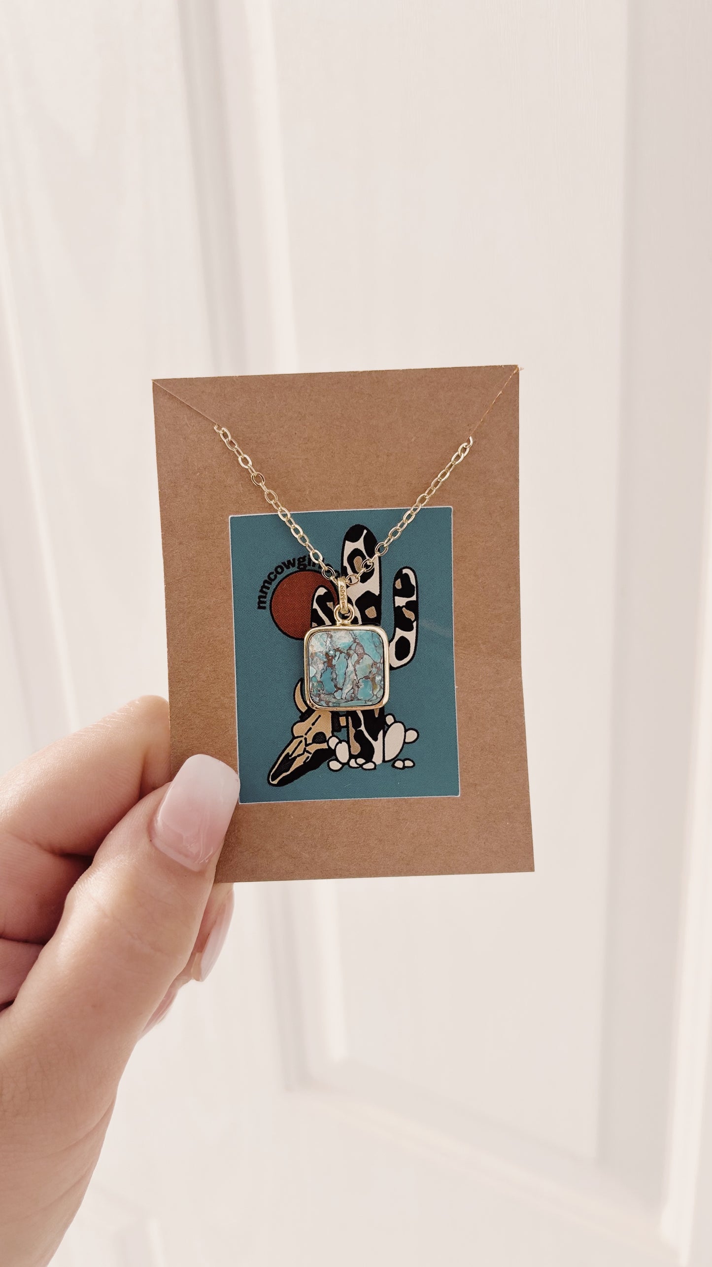Square Turquoise Gold Necklace