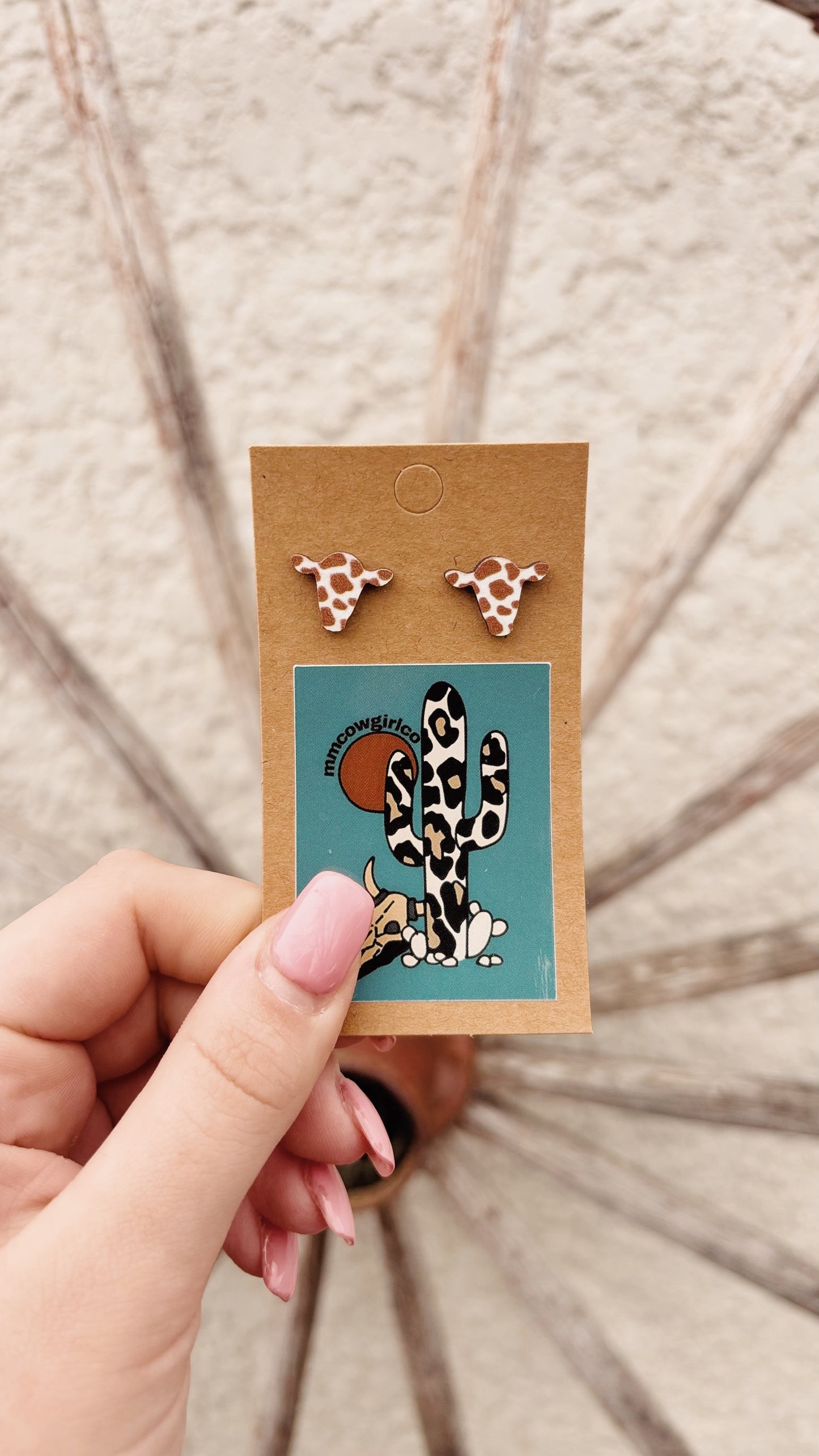 Brown Wooden Cow Stud Earring
