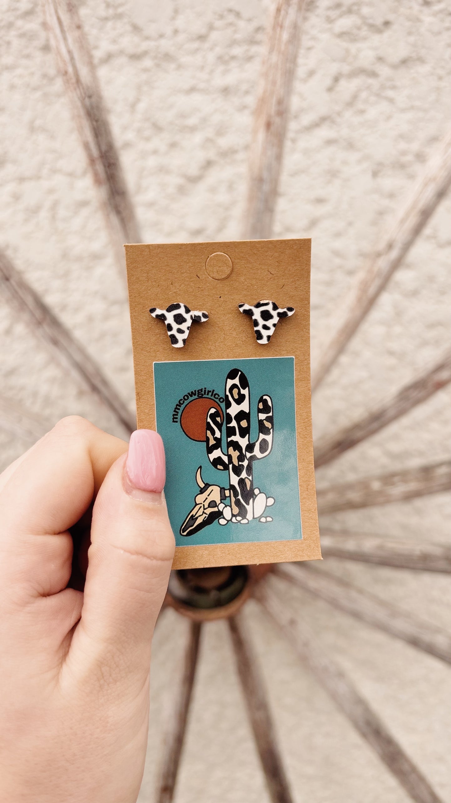 Black Wooden Cow Stud Earrings