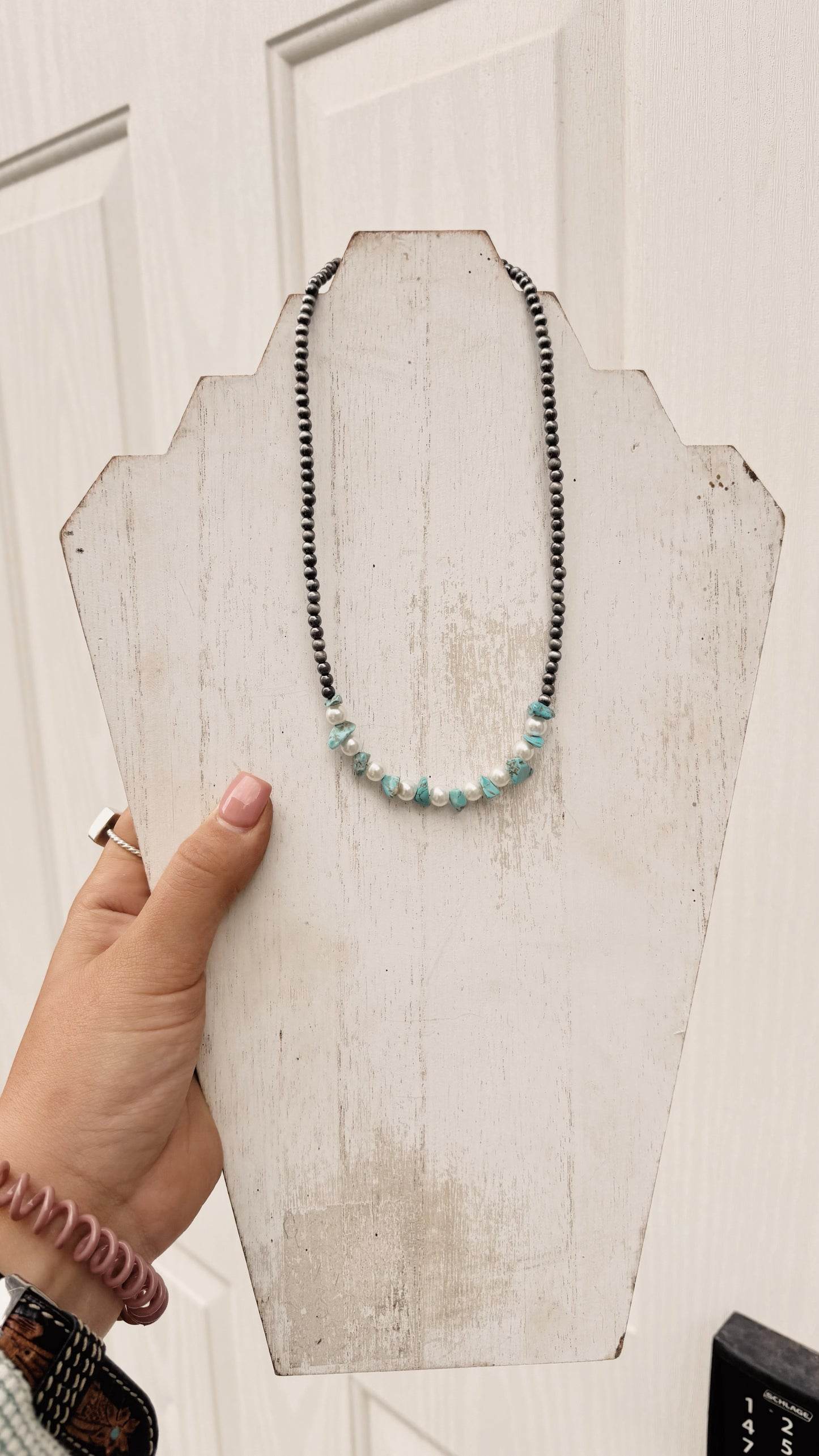 Turquoise Chunk Pearl Beaded Necklace