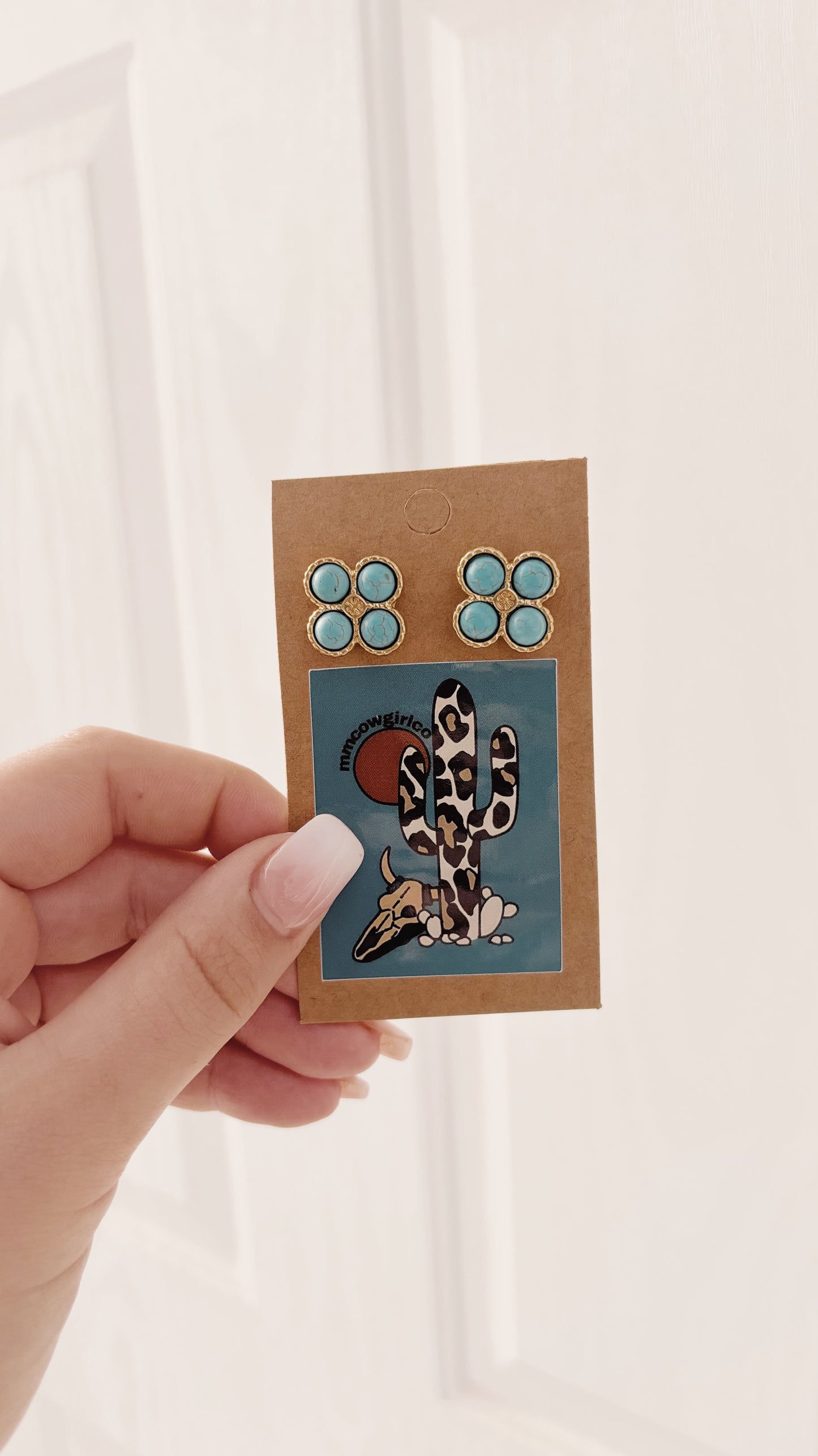 Four Stone Gold Turquoise Earrings