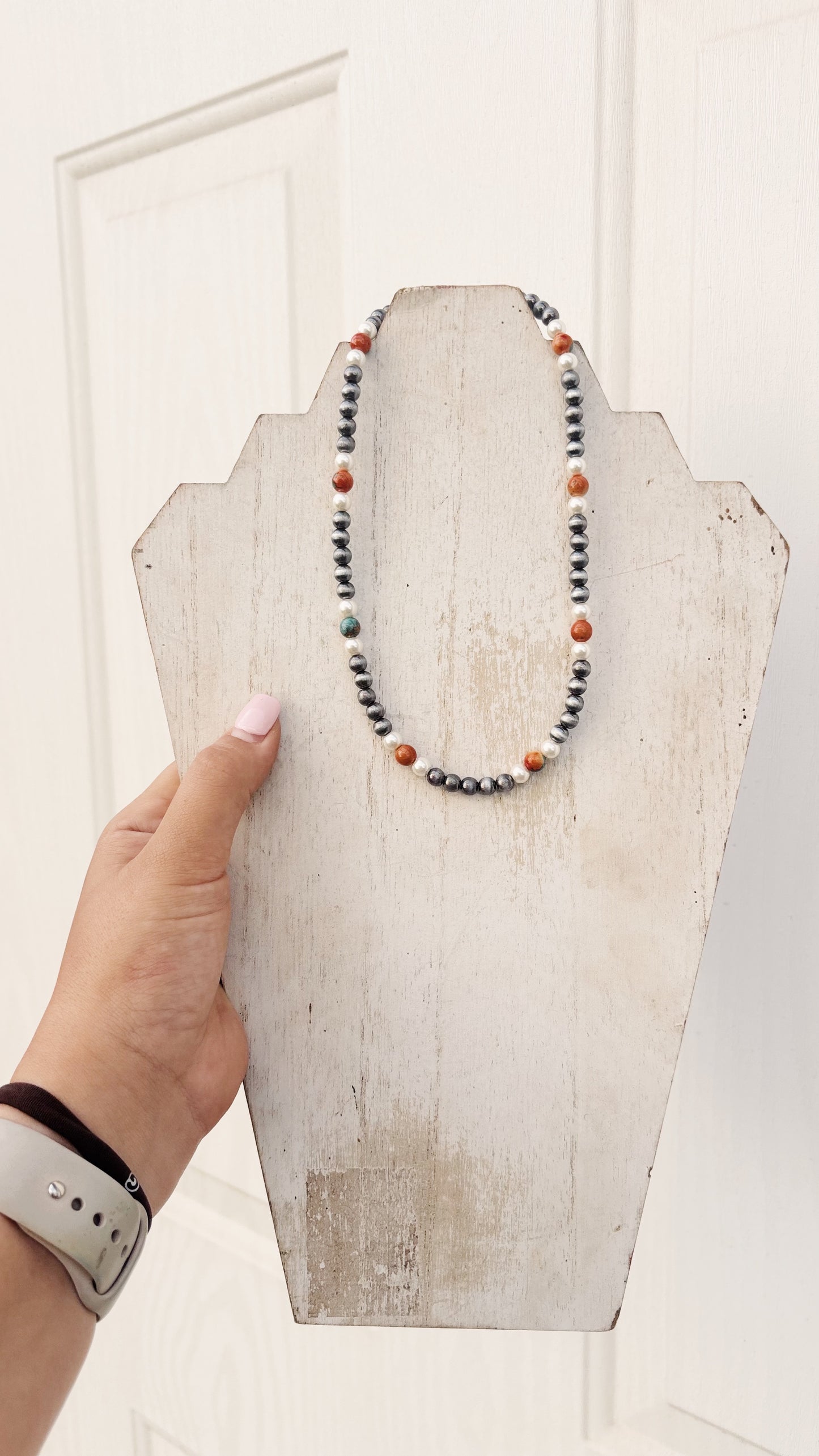 Orange and Turquoise Beaded Necklace