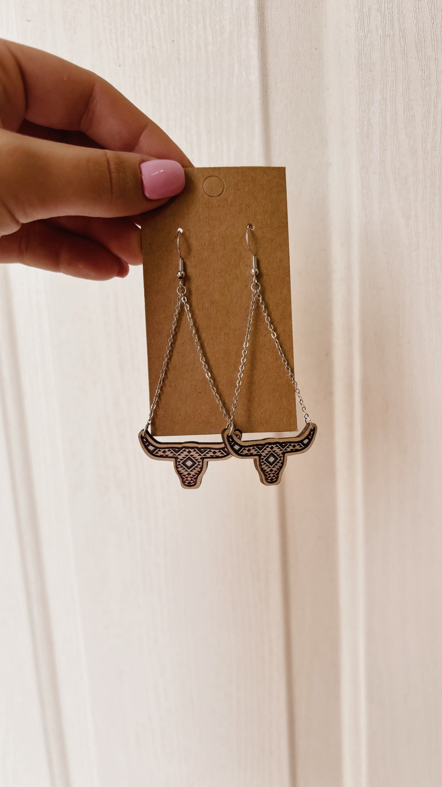 Wooden Long Horn Earrings