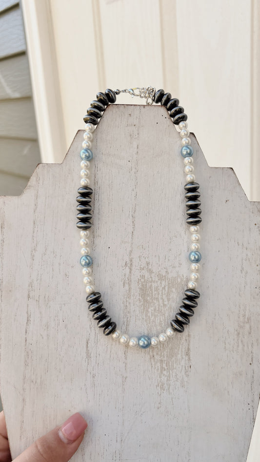 Blue Pearl Beaded Necklace