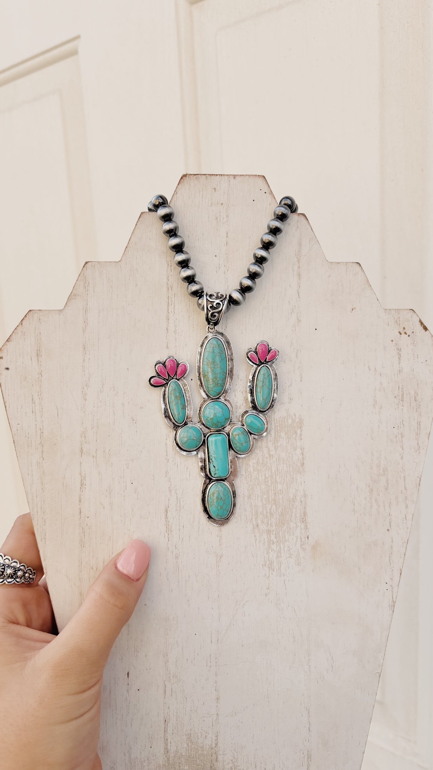 Cactus Pendant on Beaded Navajo Necklace