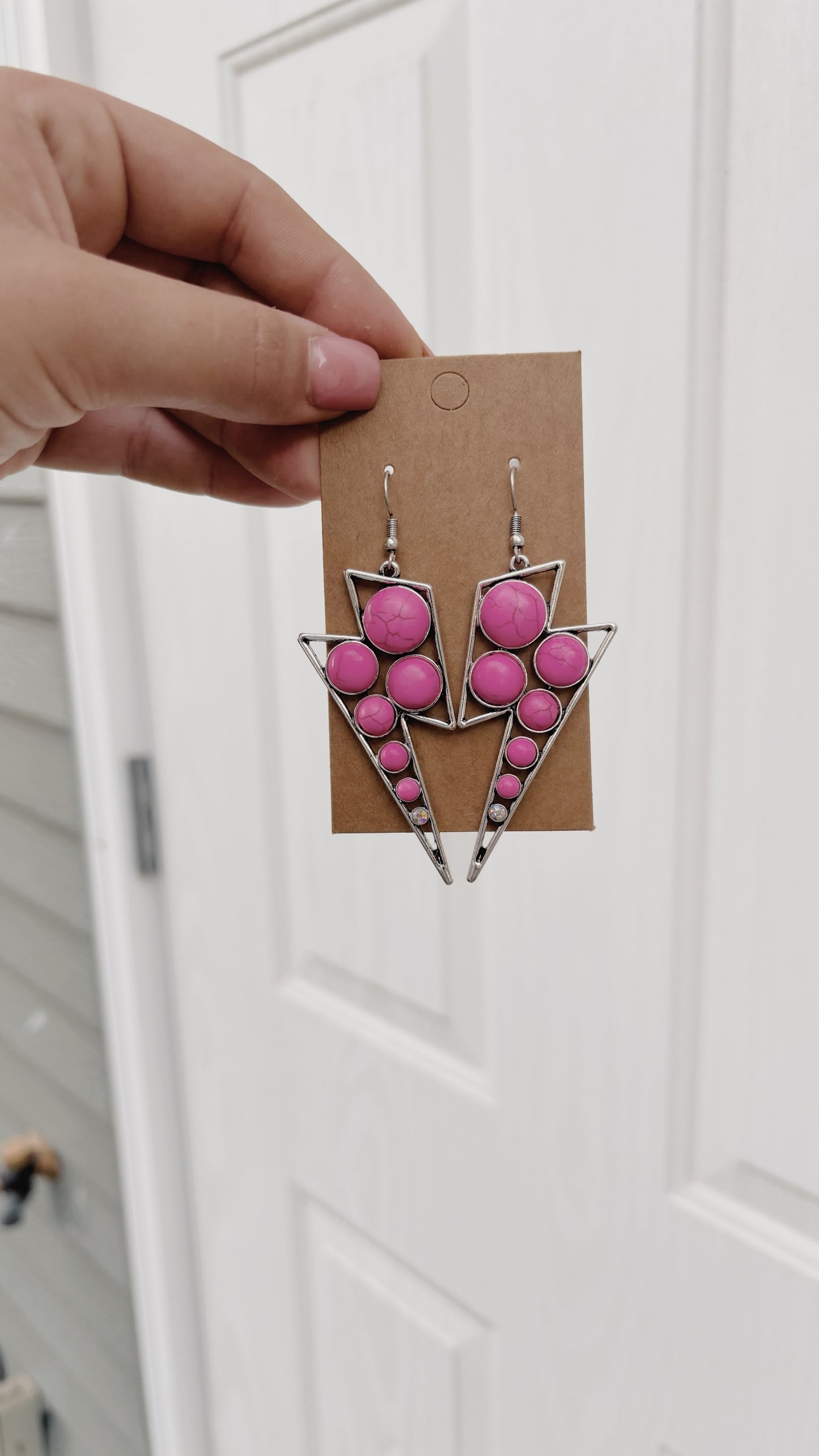 Pink Lightning Bolt Earrings