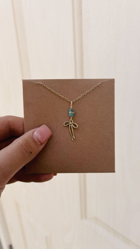 Gold Bow and Turquoise Necklace