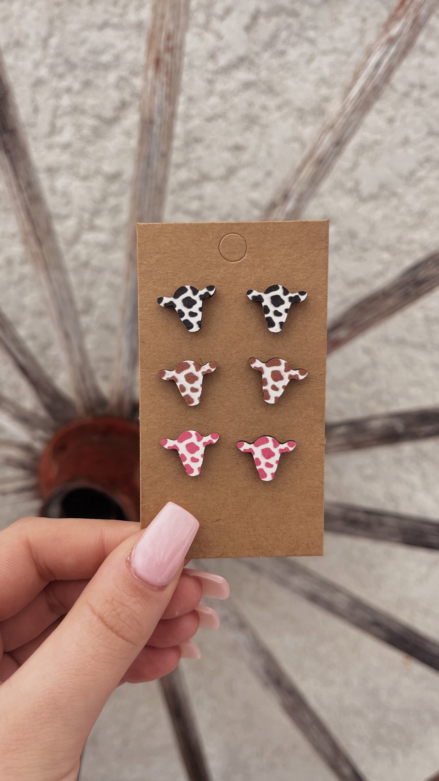 Wood Cow Head Studs