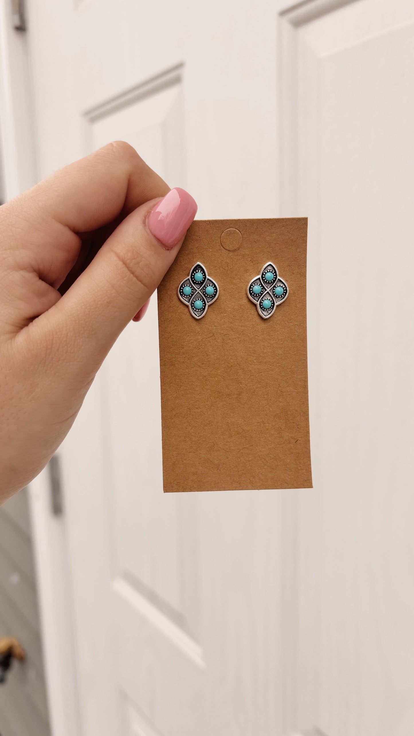 Four Turquoise Stone Stud Earrings