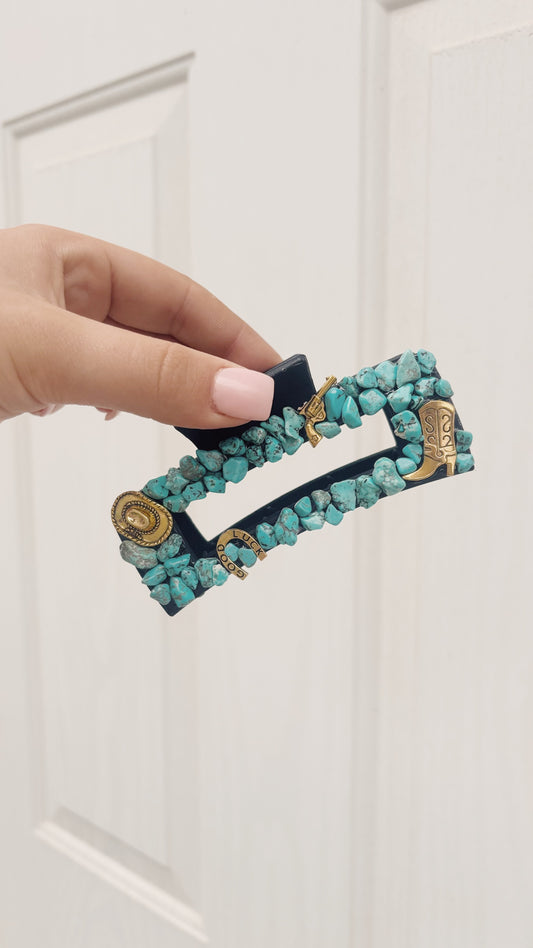 Gold Western Charm Claw Clip with Turquoise