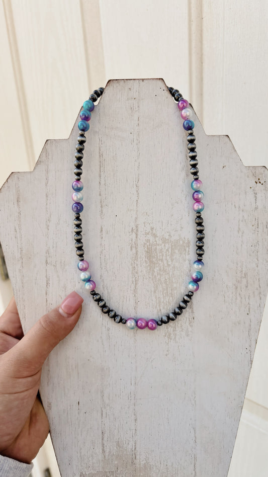 Blue and Pink Navajo Inspired Necklace