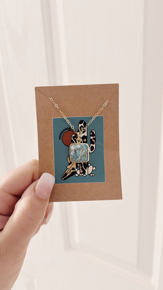 Square Turquoise Gold Necklace