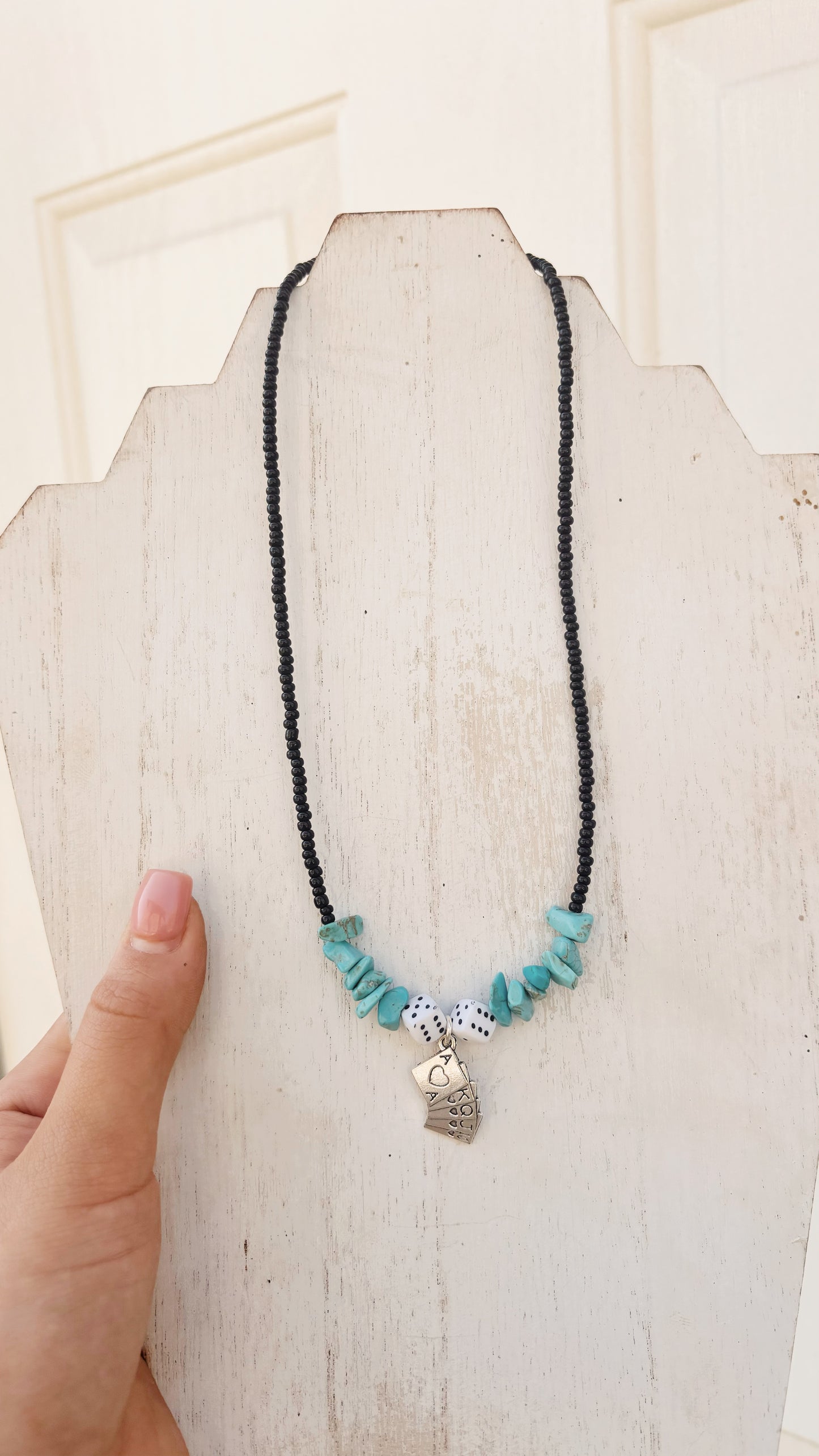 Black Bead Dice and Turquoise Necklace