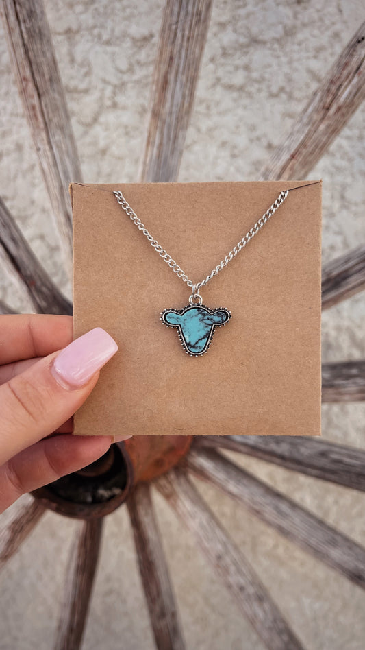 Turquoise Cow Head Necklace