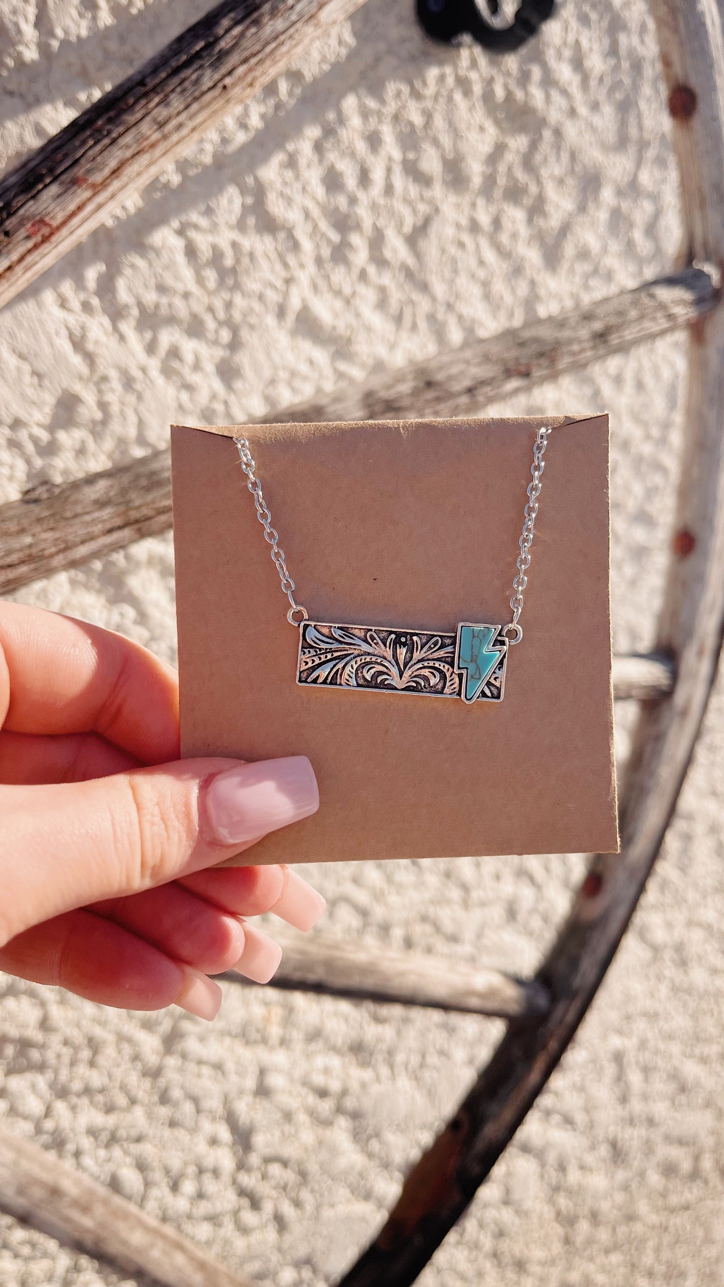 Turquoise Lighting Bolt Bar Necklace