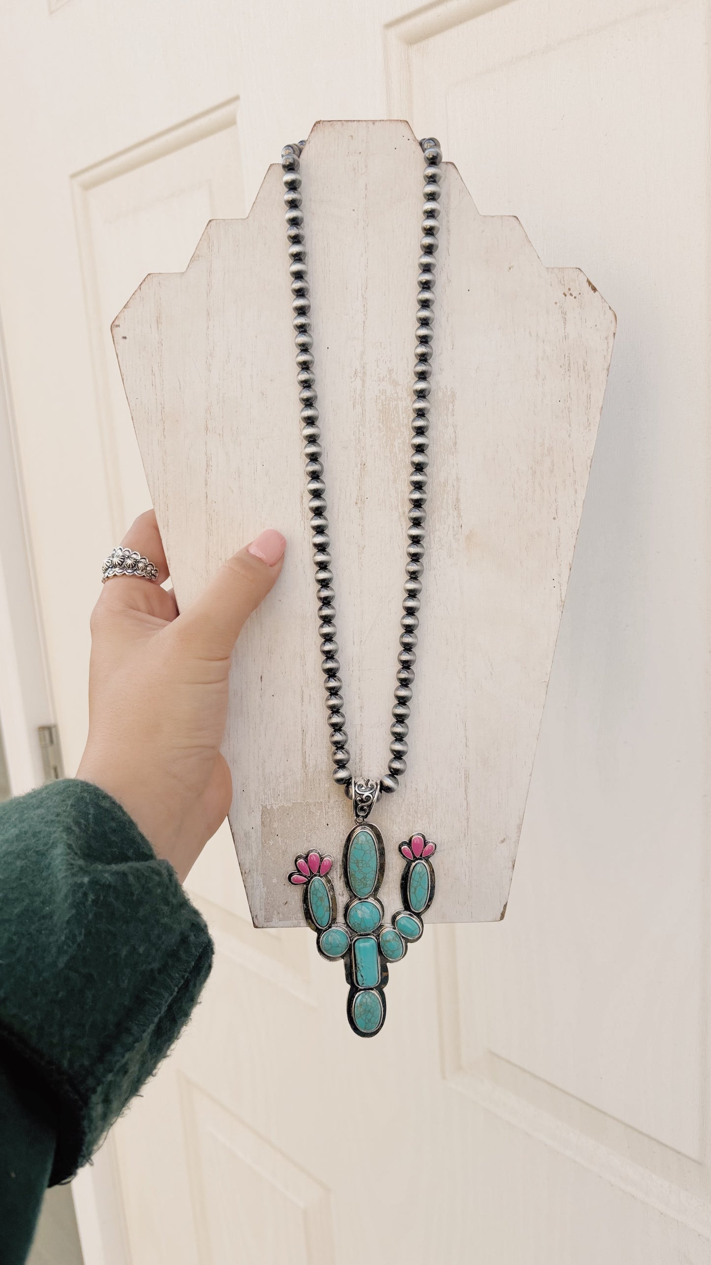 Cactus Pendant on Beaded Navajo Necklace