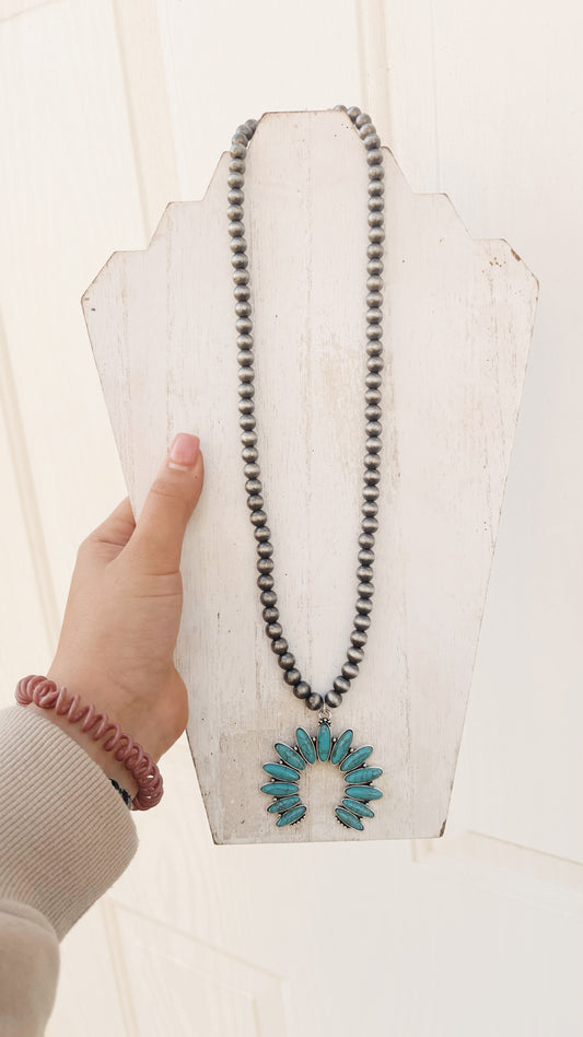 Turquoise Pendant on Navajo Beaded Necklace