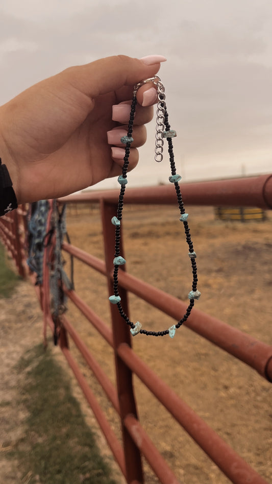 Black and Turquoise Beaded Necklace