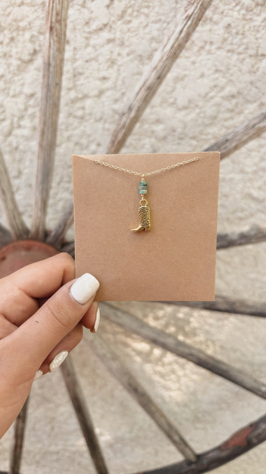 Gold and Turquoise Cowboy Boot Necklace