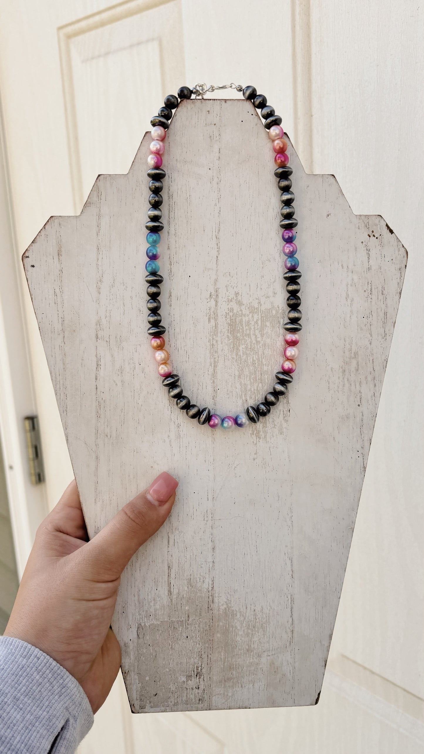 Pink and Blue Navajo Beaded Necklace