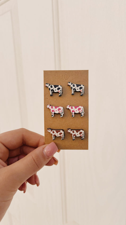 Wood Cow Earrings