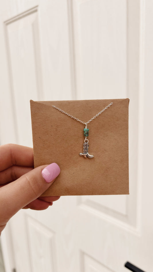 Silver Turquoise Boot and Spur Necklace