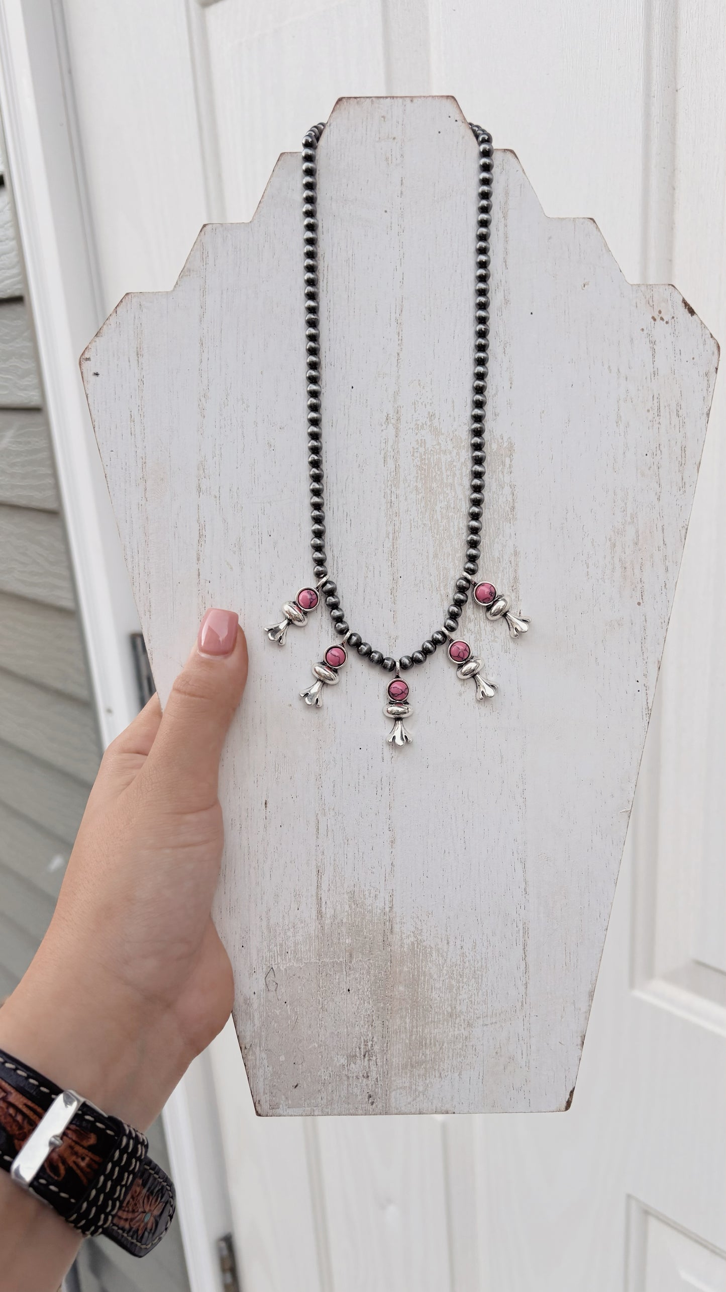 Pink Beaded Charm Necklace