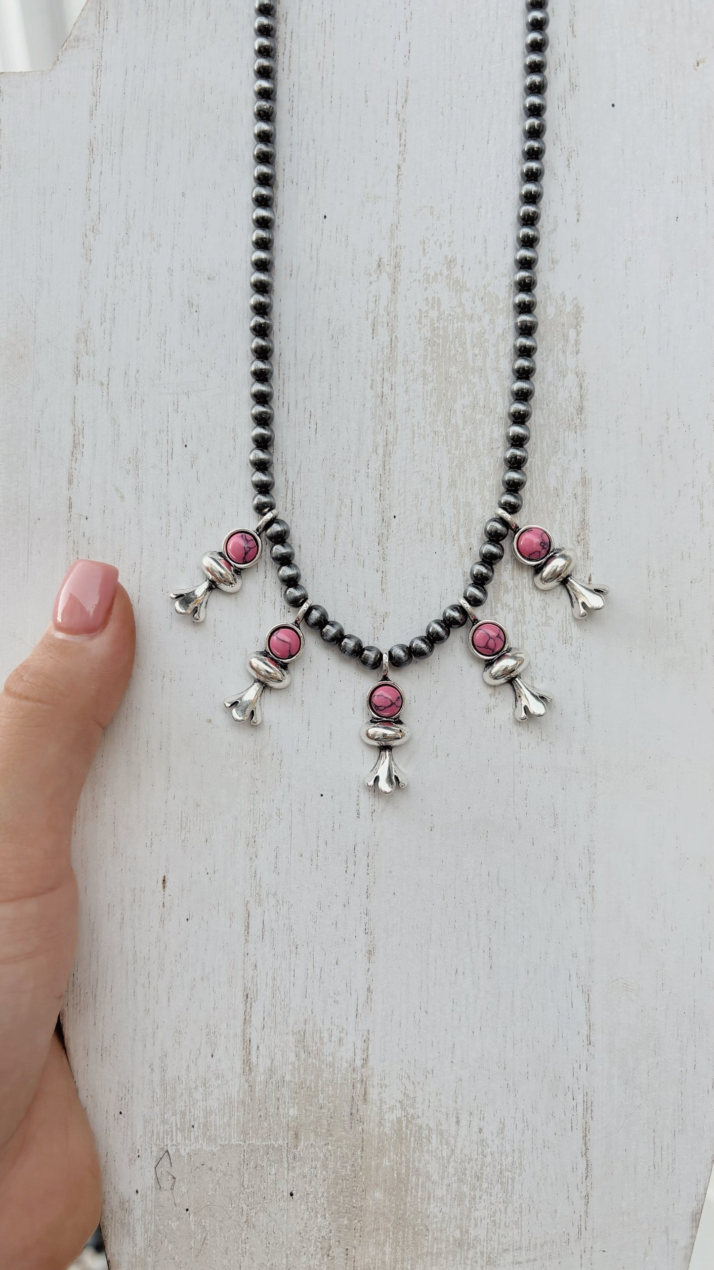 Pink Beaded Charm Necklace