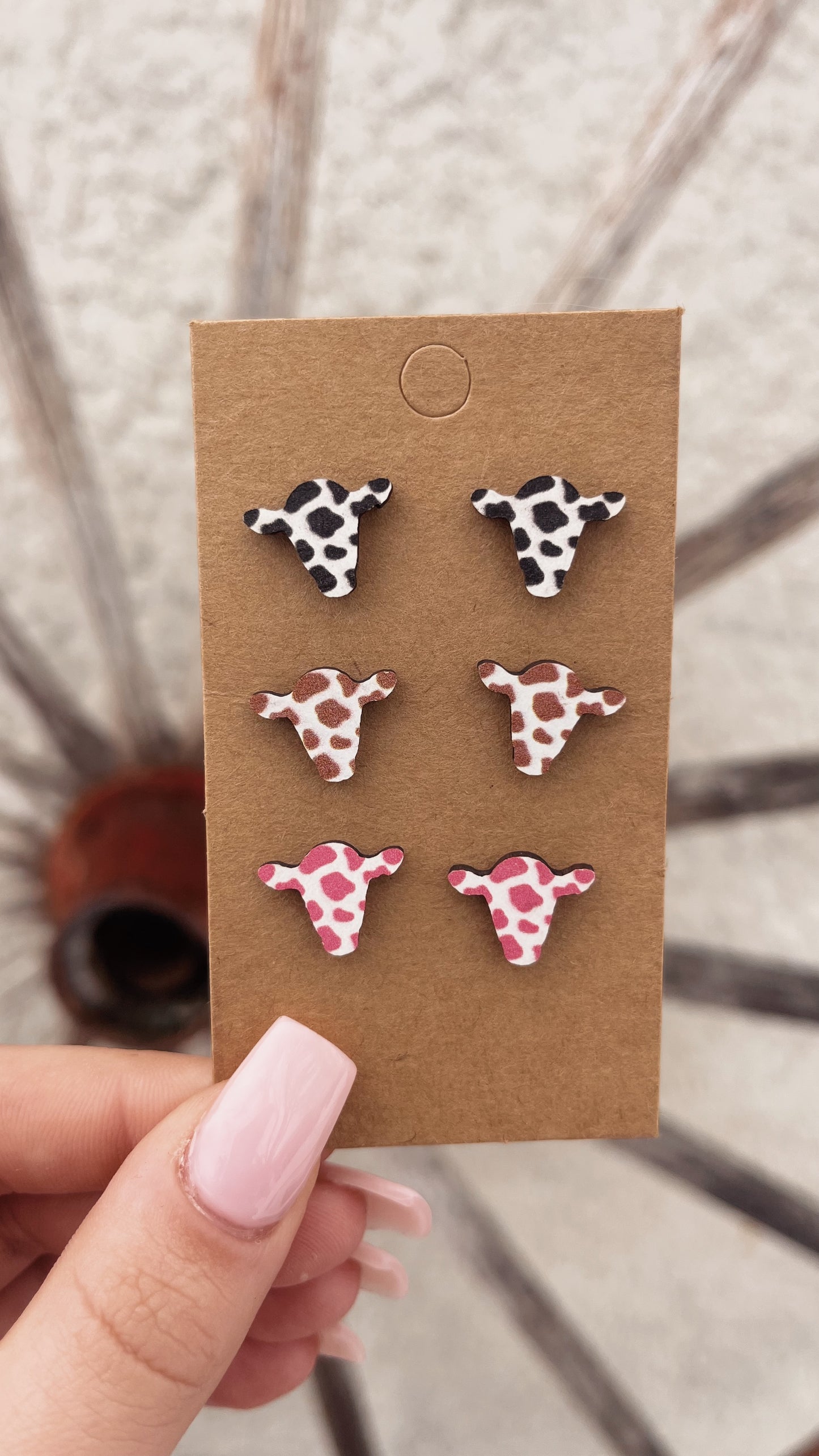 Wood Cow Head Studs