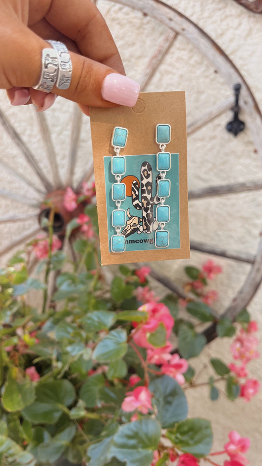 Square Turquoise Dangle Earrings