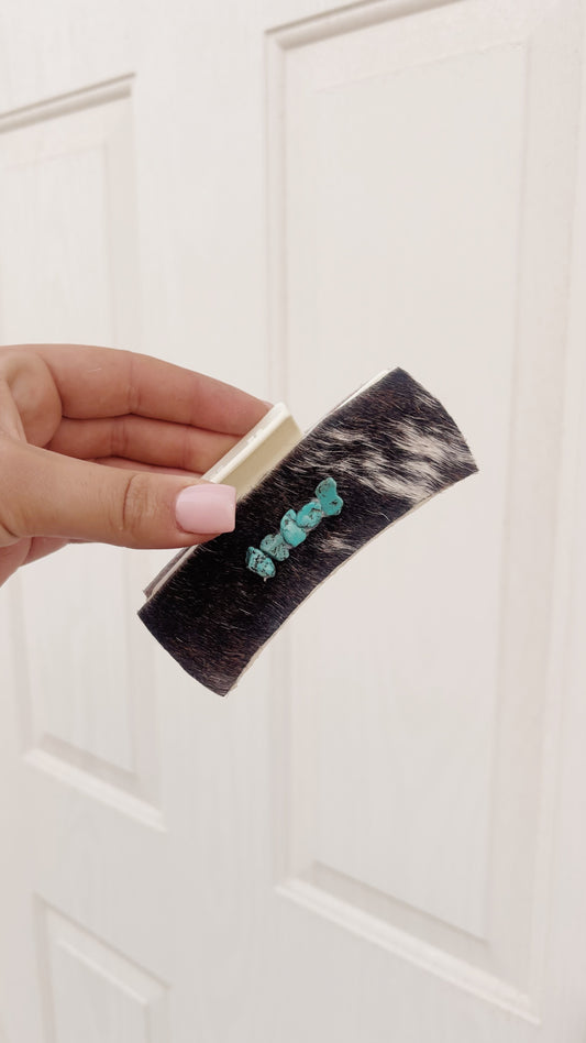 Cowhide and Turquoise Claw Clip