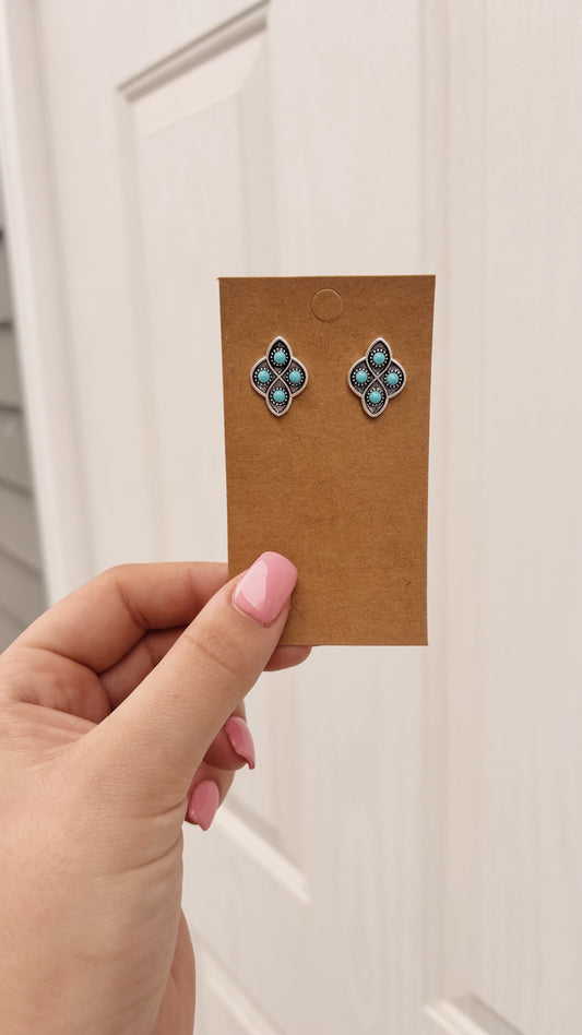 Four Turquoise Stone Stud Earrings