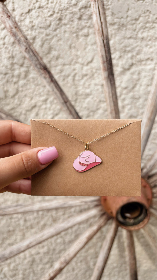 Gold Pink Hat Necklace