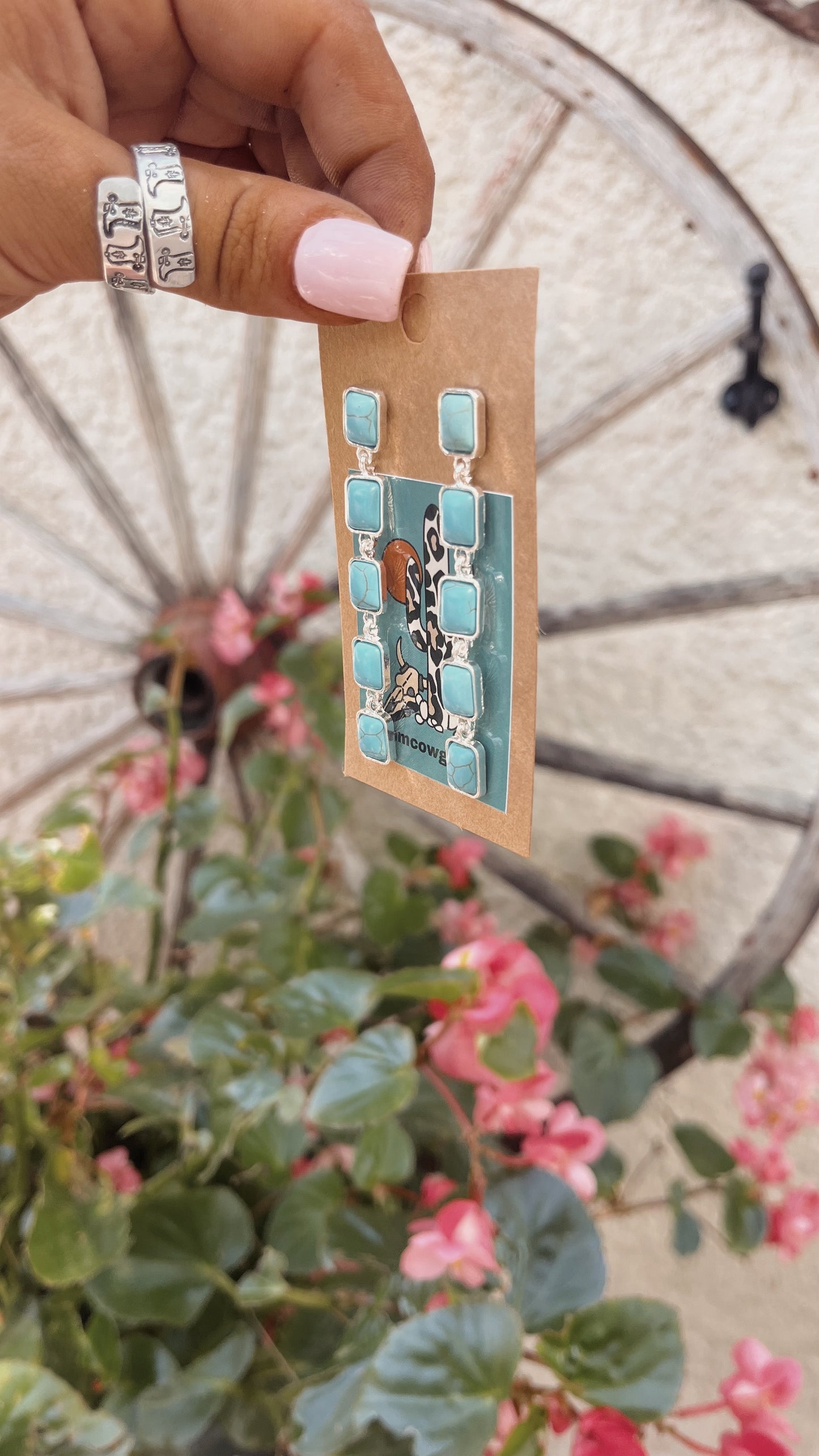 Square Turquoise Dangle Earrings