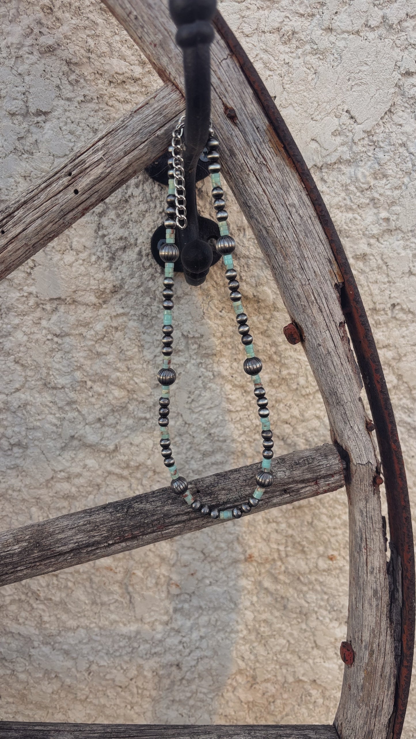 Turquoise Textured Bead Necklace