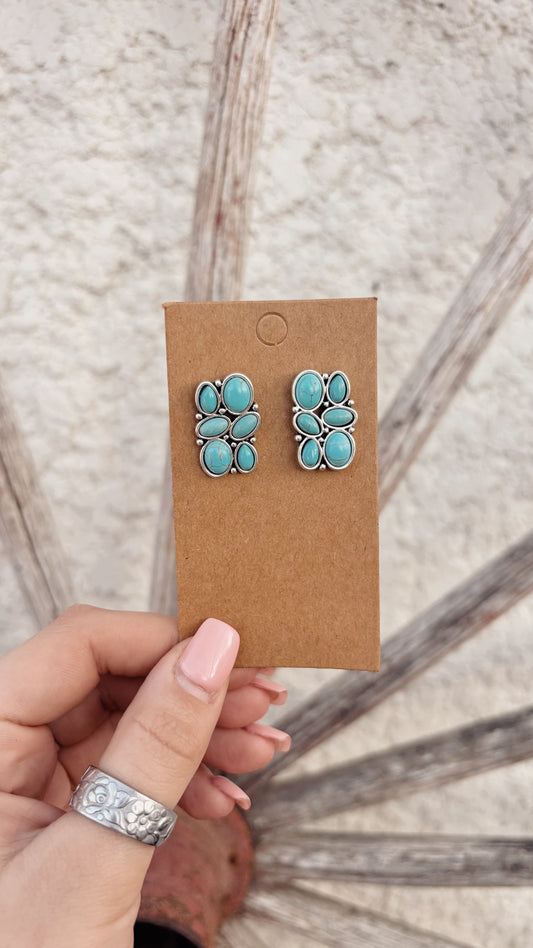 Turquoise Cluster Stud Earrings