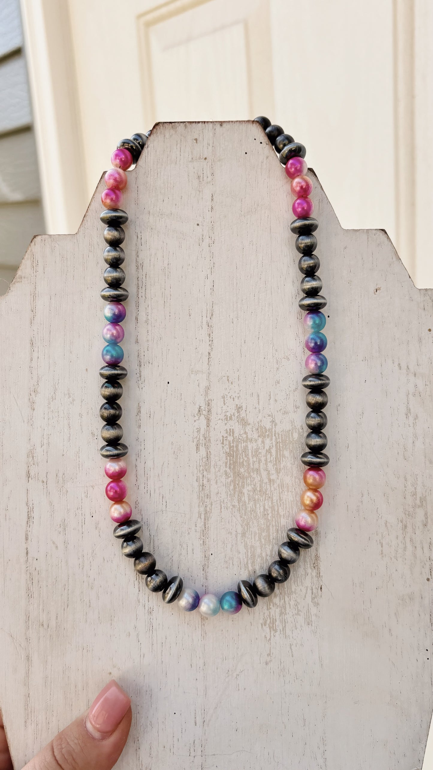 Pink and Blue Navajo Beaded Necklace