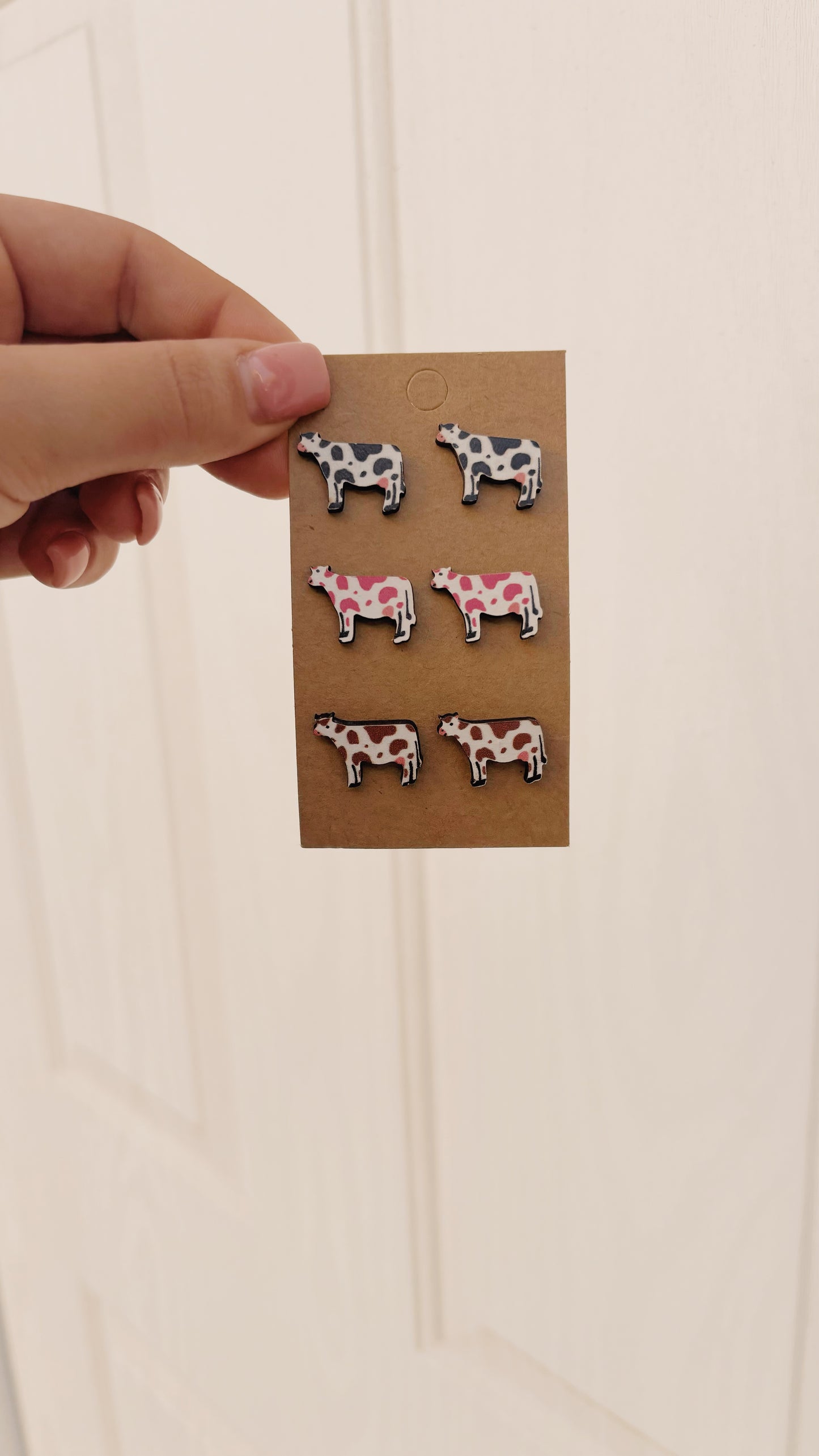 Wood Cow Earrings