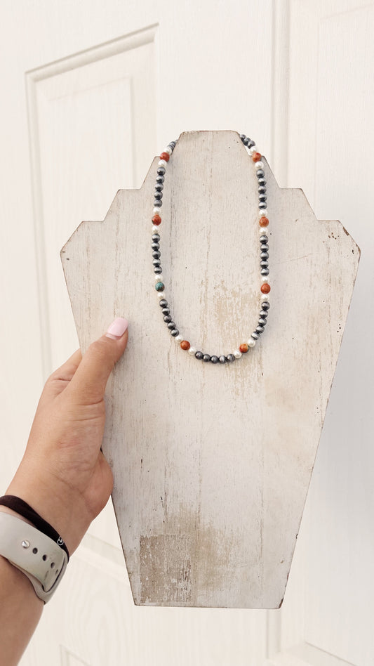 Orange and Turquoise Beaded Necklace