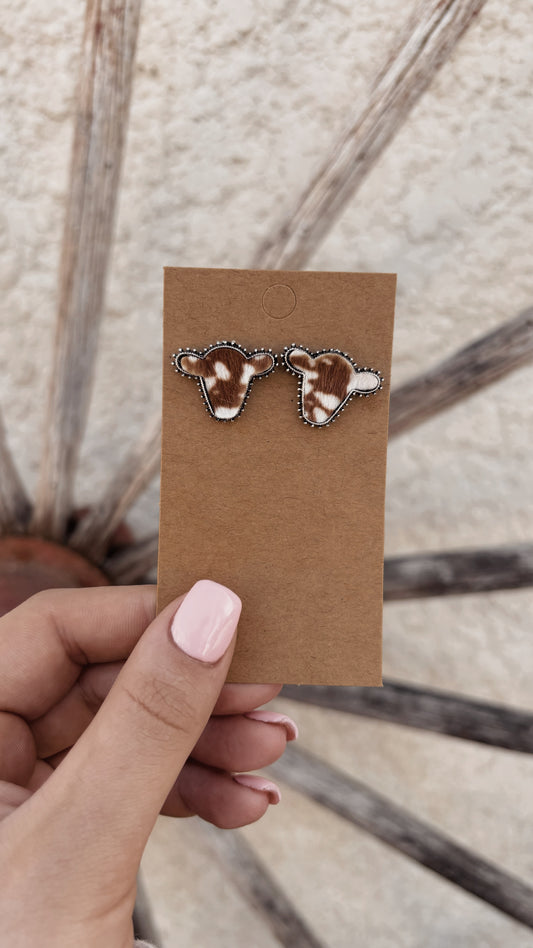 Brown Cow Stud Earrings