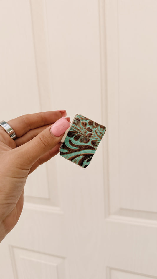 Turquoise Leather Claw Clip