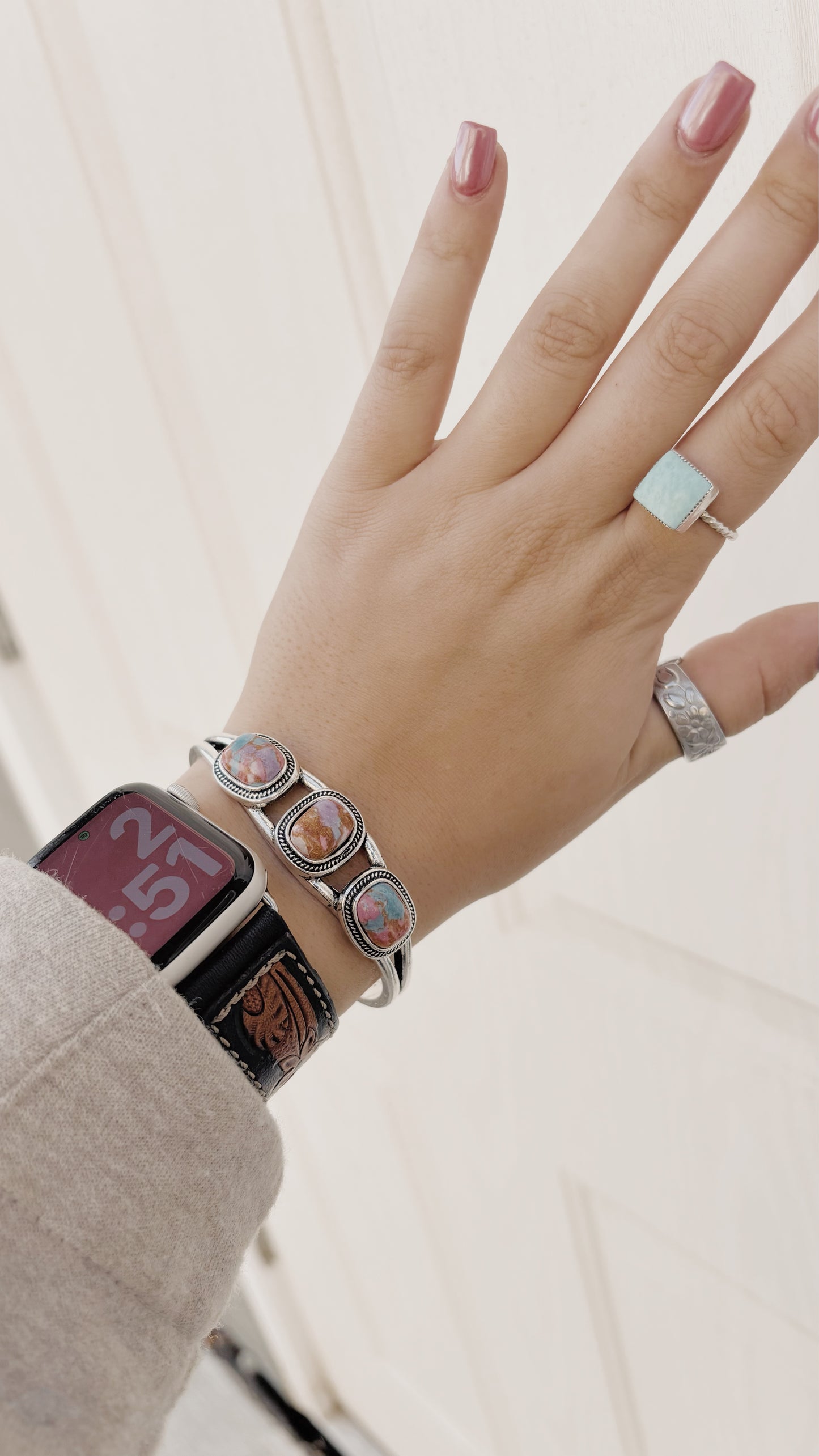 Pink and Purple Three Stone Bracelet