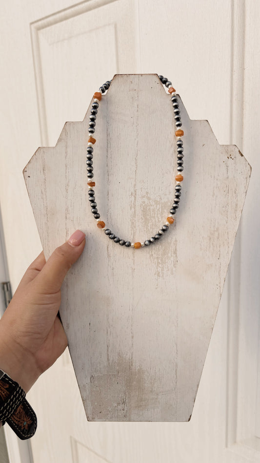 Orange and Navajo Beaded Necklace