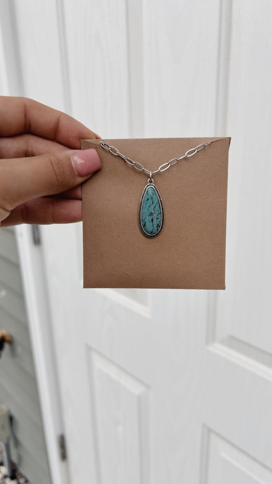 Pear and Paper Clip Chain Turquoise Necklace