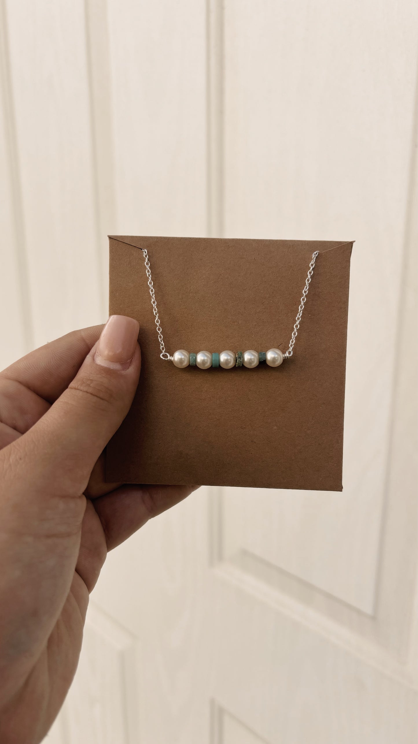 Pearl and Turquoise Chain Necklace