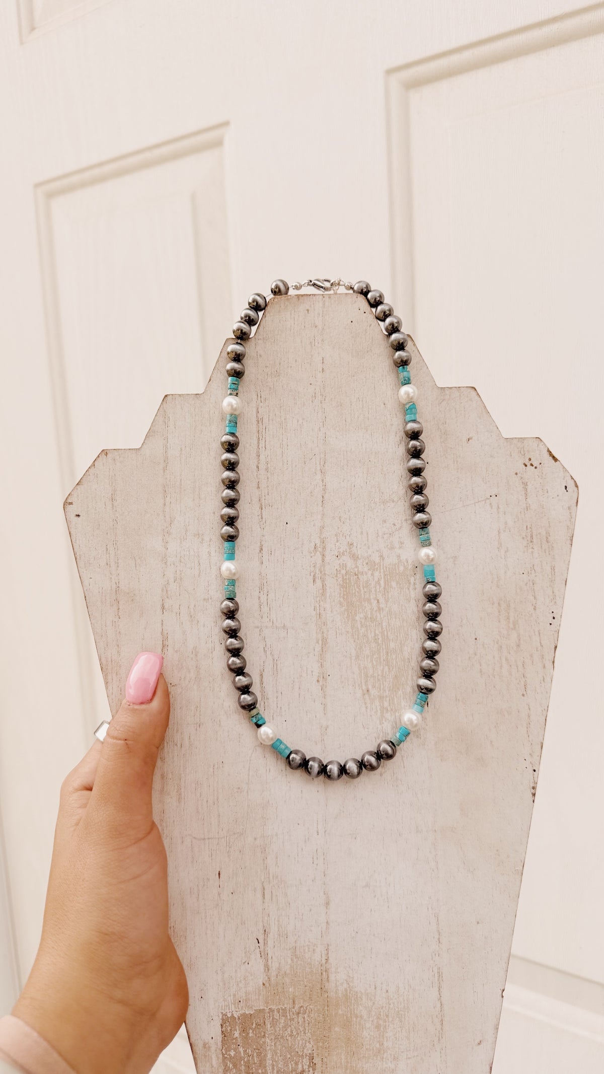 6 Navajo and Pearl Beaded Necklace