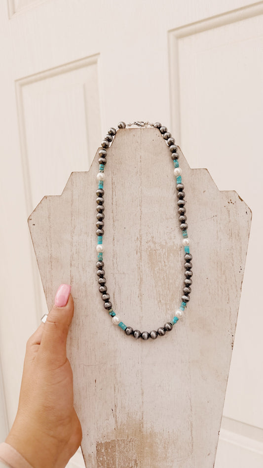 6 Navajo and Pearl Beaded Necklace