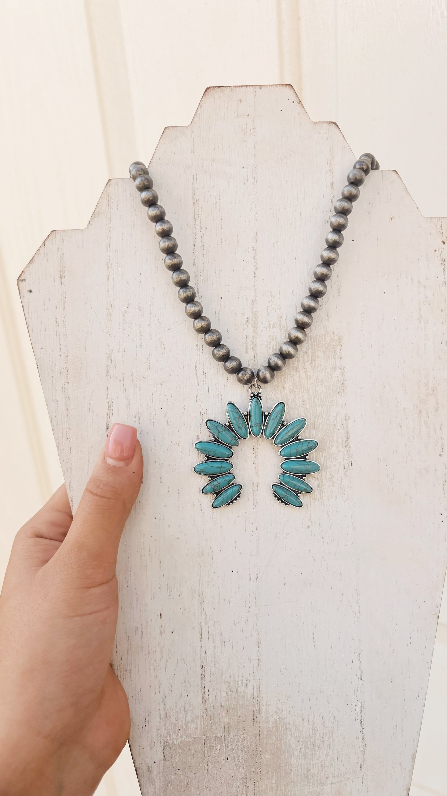 Turquoise Pendant on Navajo Beaded Necklace