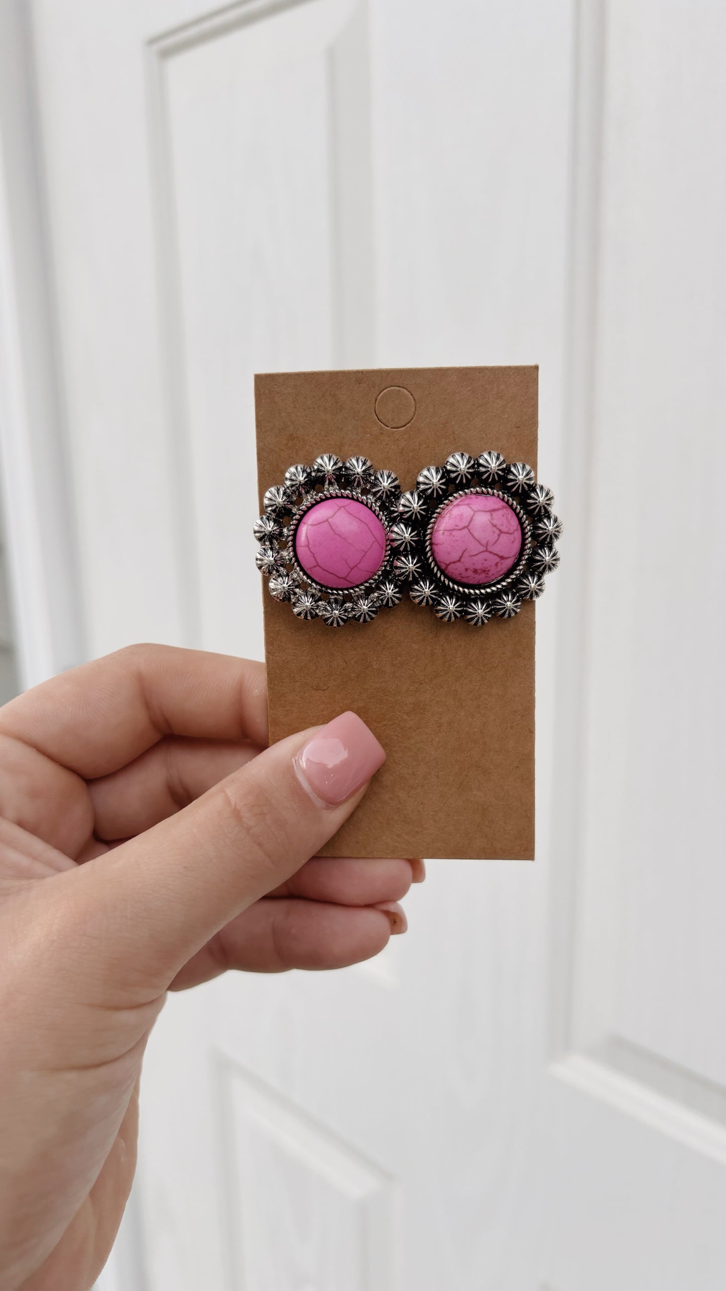 Pink Circle Stud Earrings